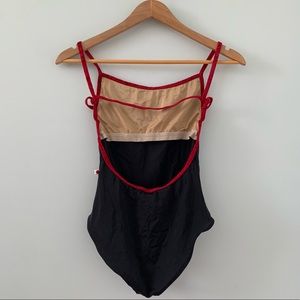 YUMIKO: Tamara black with red velvet trim leotard